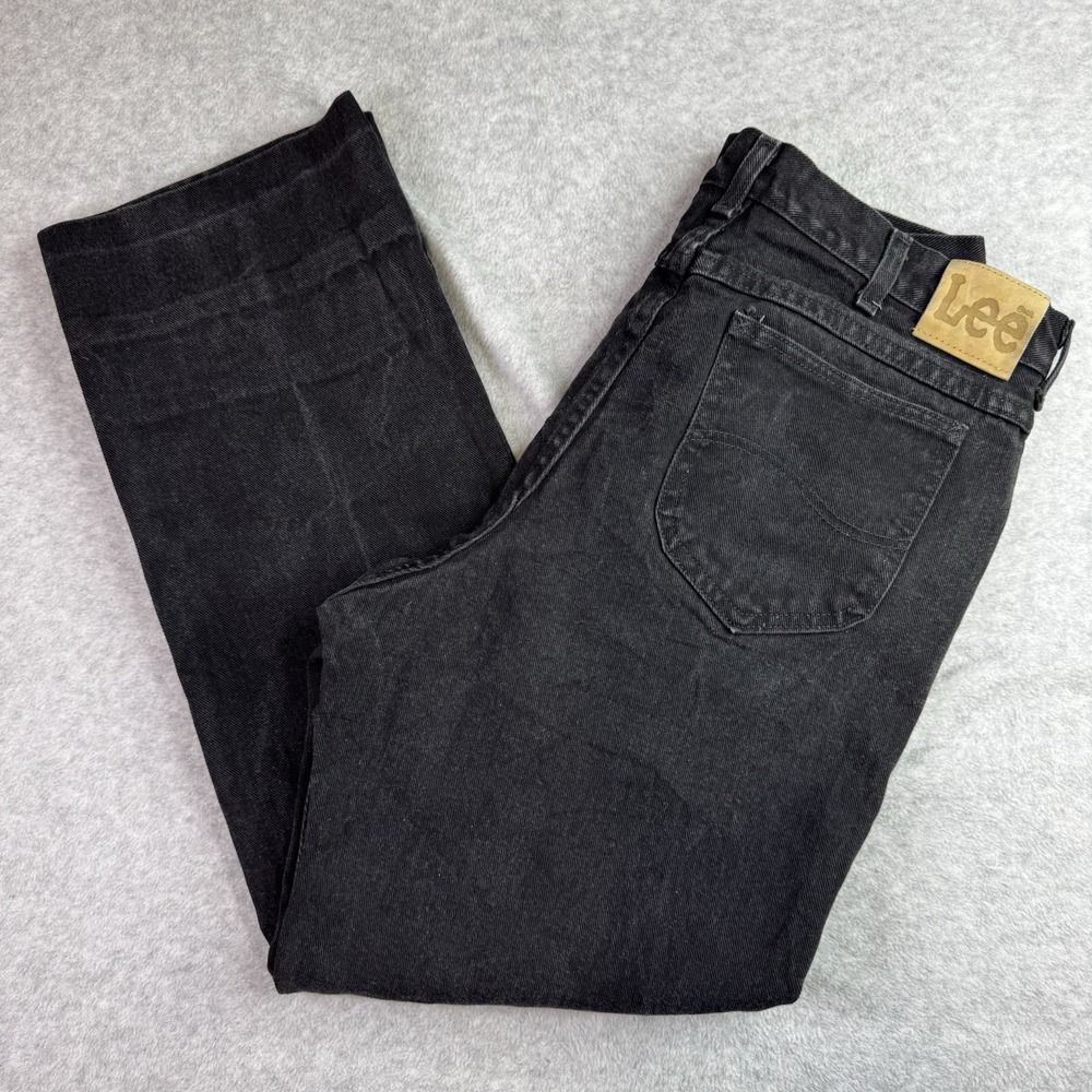 VTG Lee Jeans Mens 36x31 Black Straight Made In USA Mid Rise Dark‎ Wash Denim